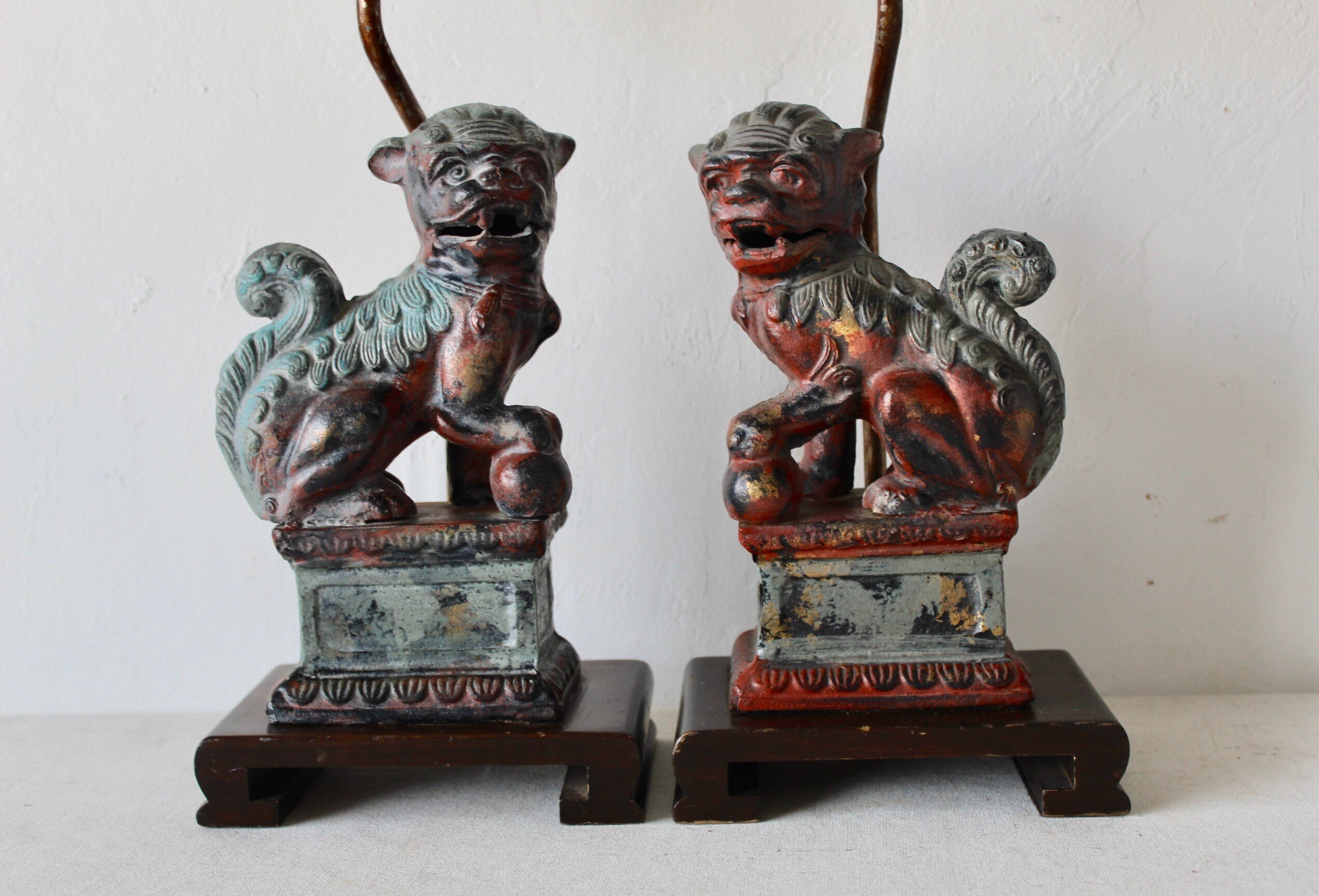 FOG Serie 9 アンティーク雑貨 Frederick Cooper Cast Iron Foo Dogs Table Lamps Vintage