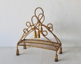 Italian Mid-Century Gilded Rope Tassels Magazine Book Rack