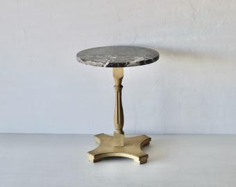 Vintage Mid-century Italian Style Round Accent Table Marble Top Pedestal End Side Table