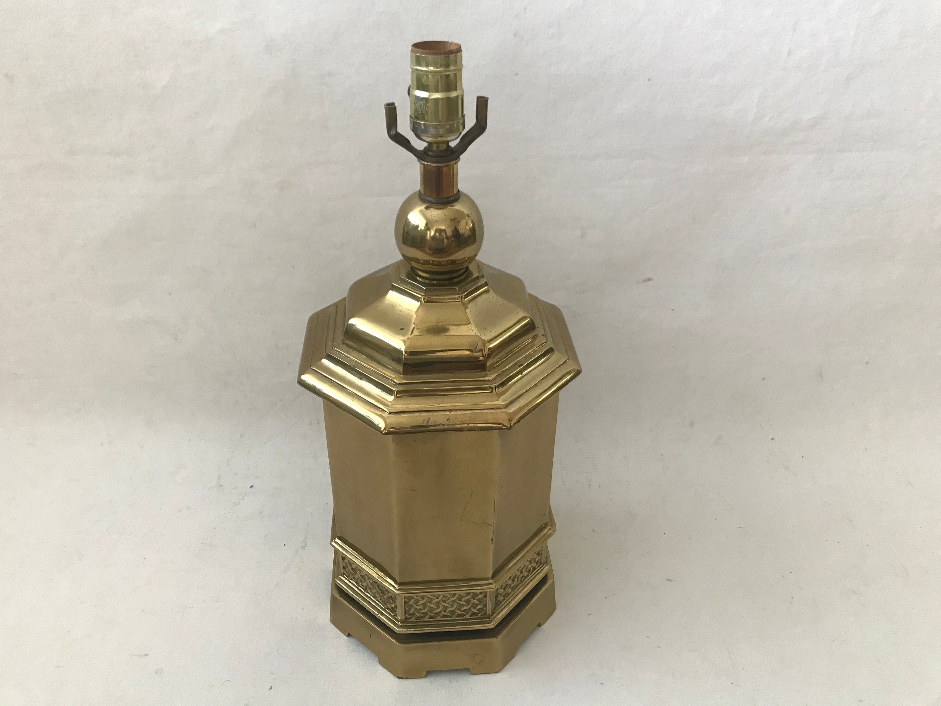 Ethan Allen Vintage Ethan Allen Brushed Brass Tea Canister Table Lamp Chinoiserie Asian 