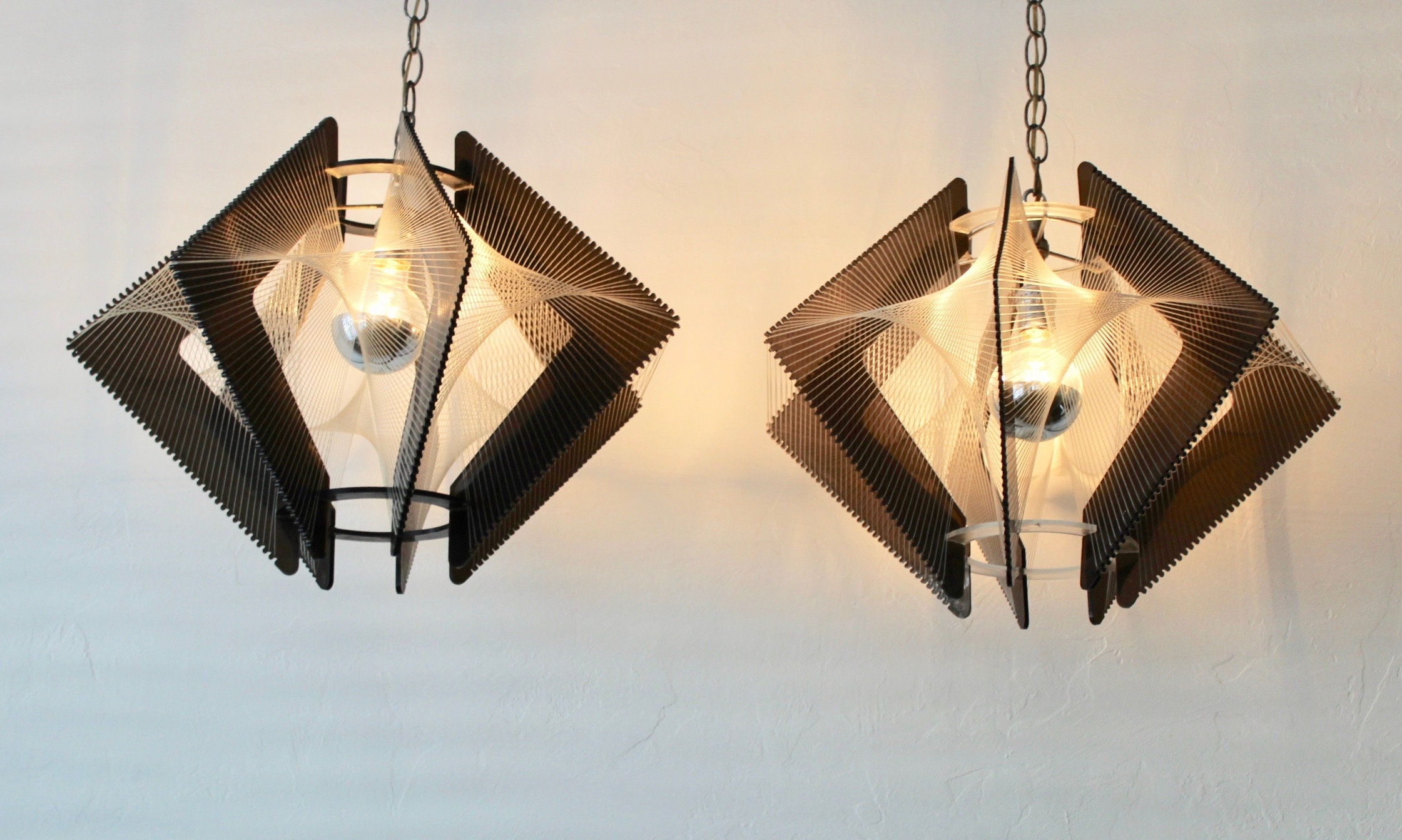 Paul Secon for Sampex Style Lucite and Nylon Pendent Lamps-a Pair