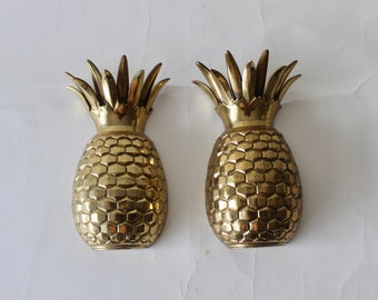 Brass Ornate Decorative Pineapple Wall Pockets Planters Sconces Vintage Mid Century-a pair