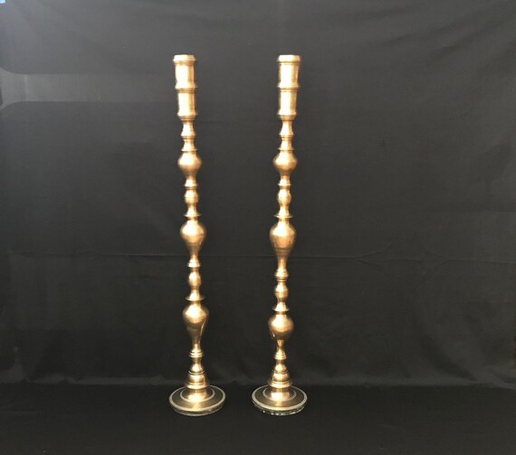 Vintage Mid Century Modern Large Brass Floor Candle Holders Alter Free Shipping