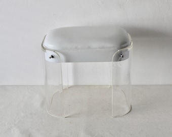 Hill Manufacturing Corp Mid-Century Modern Sculptural Lucite Stool Footstool Vanity Stool Vinyl Seat