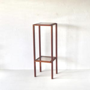 Danish Style Modern Teak Plant Stand Two Tier Smoked Glass