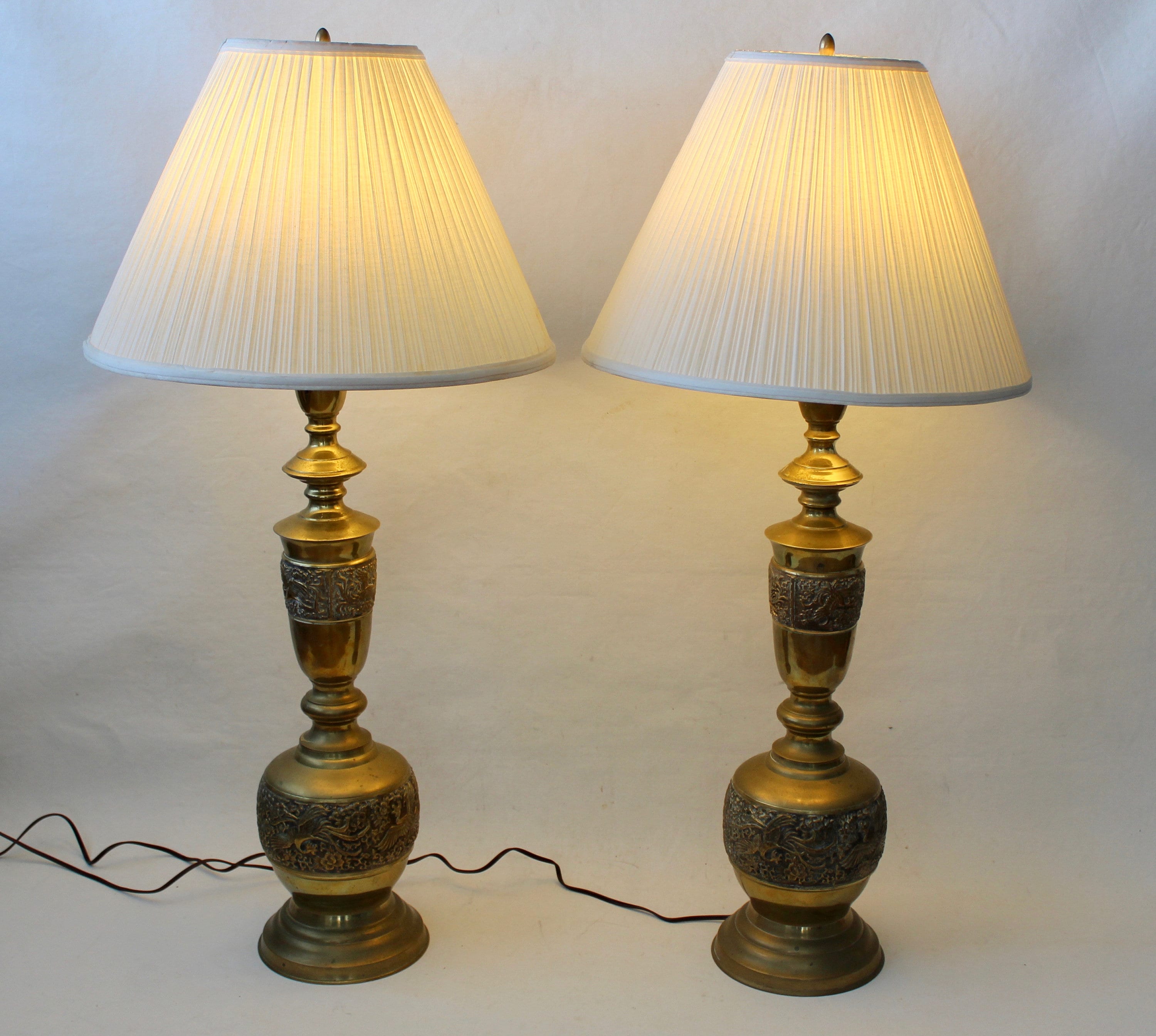 Large Antique Brass Table Lamps, 1950s, Set of 2 for sale at Pamono