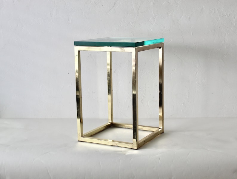 Milo Baughman Style Brass Gold Glass Rectangular Side Table - Etsy