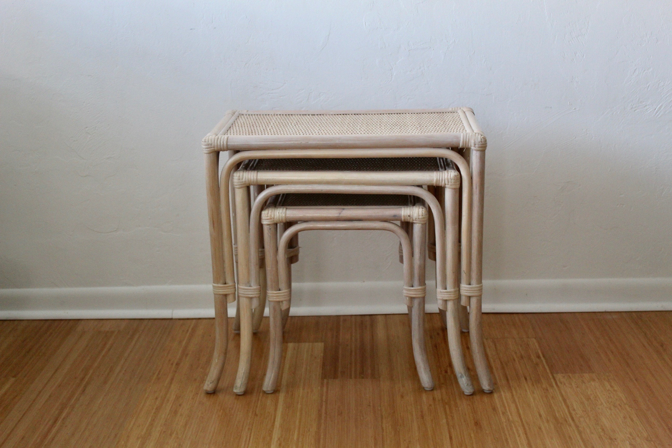 Coastal Bamboo Rattan Rectangular Nesting Tables-set of 3 - Etsy