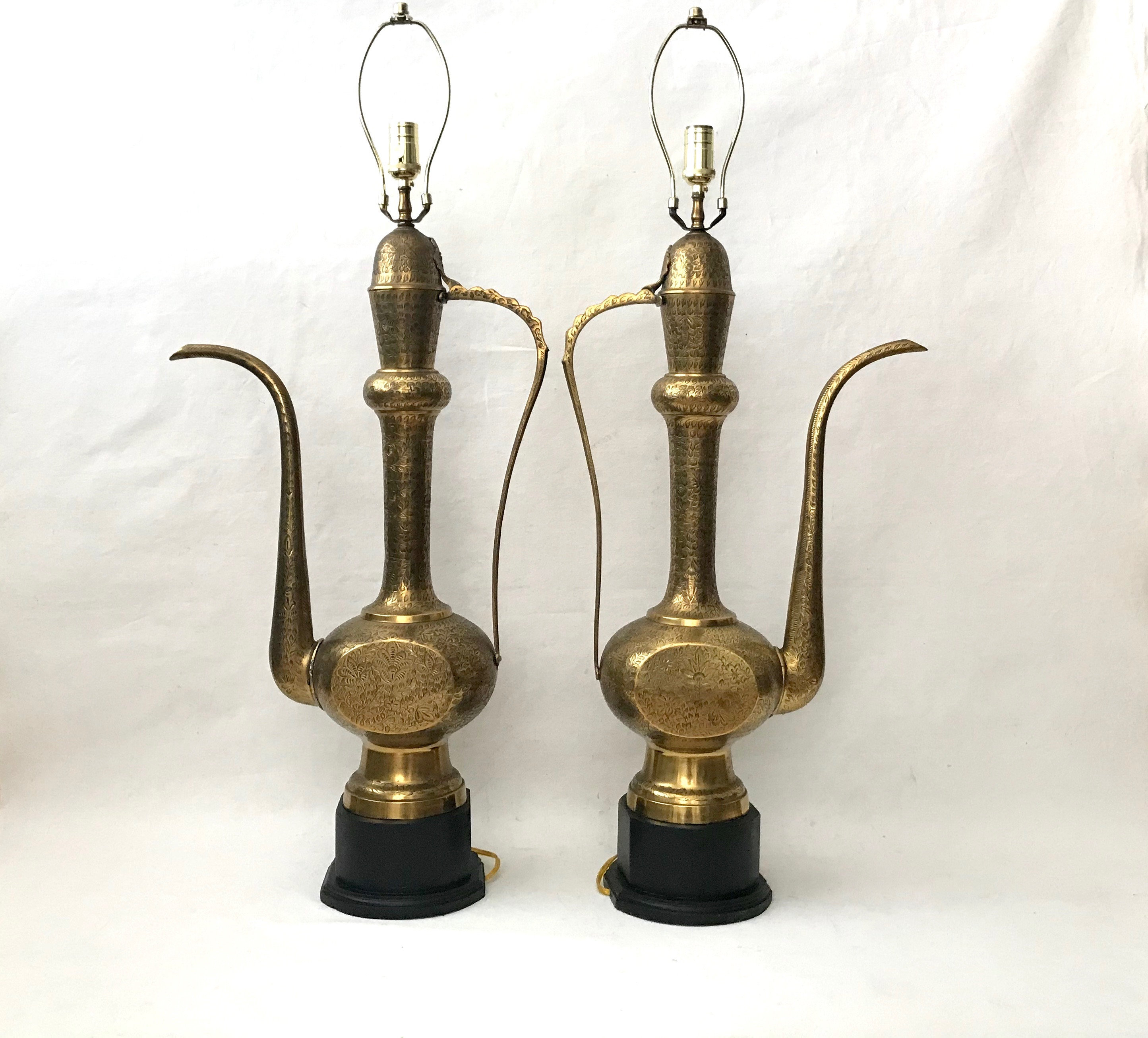 Monumental Vintage Lamps From Decorative Indian Brass Teapots Etsy