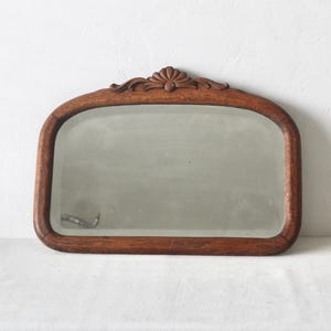Vintage Arched Ornate Carved Wood Framed Mirror Beveled Glass