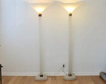 Karl Springer Sandblasted Lucite Tourche Floor Lamp-a pair
