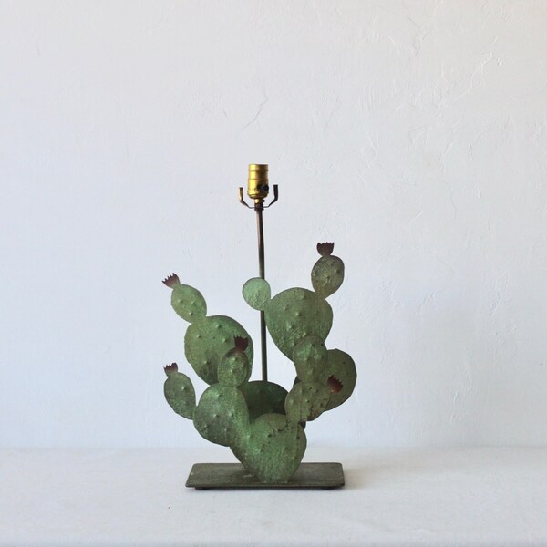 Brutalist Metal Green Cactus Table Lamp Vintage