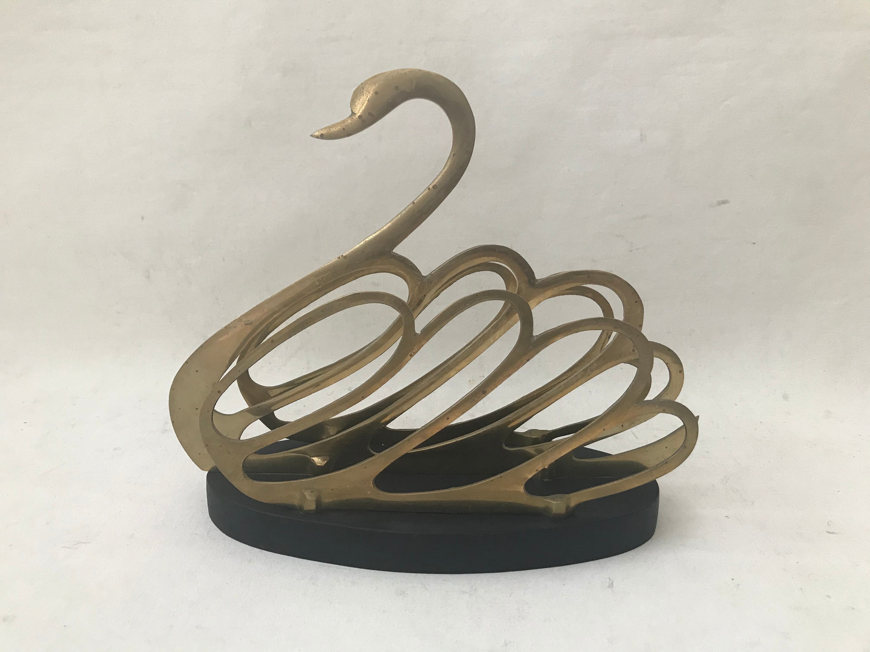 Vintage Hollywood Regency Brass Swan Letter Book Magazine Holder
