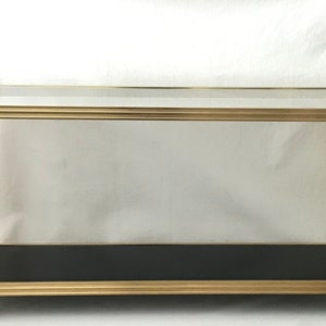 Vintage Mid Century Modern Gold Brass Finish 2-Tier Console Table With Black and Clear & Glass 1970s
