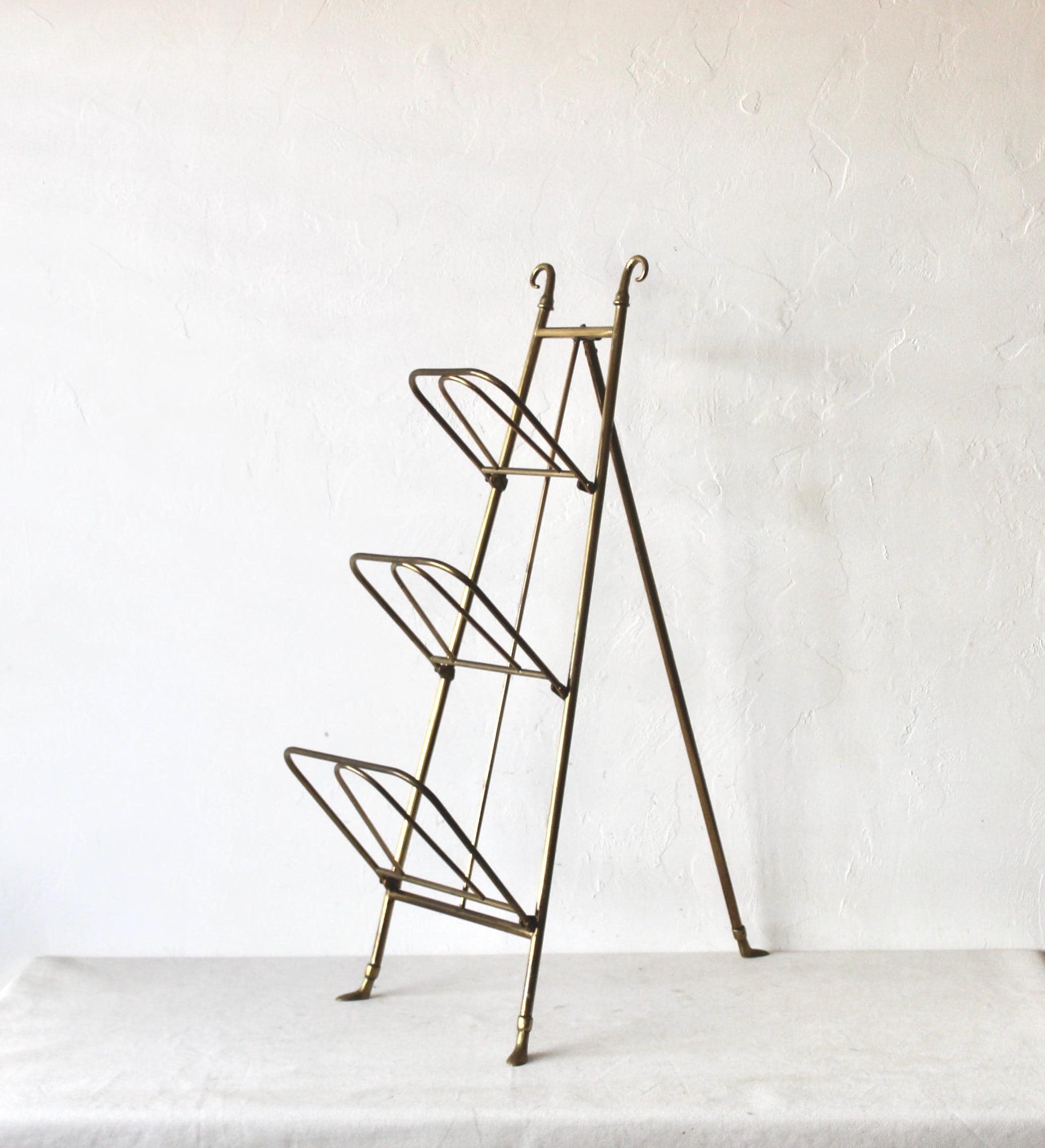 Euro Antiques Foldable Rack ヴィンテージラック Italian Style Mid-century Brass 3-tier Folding Book Magazine Rack