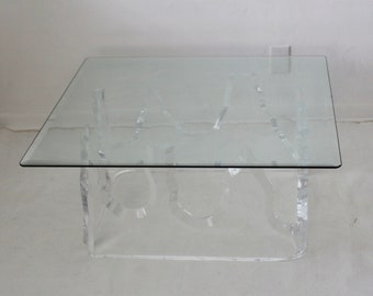 Lion in Frost Style Lucite Iceberg Coffee Table Base Vintage Mid Century Modern