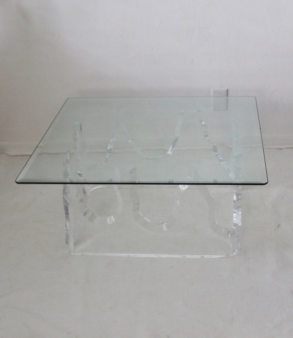 Lion in Frost Style Lucite Iceberg Coffee Table Base Vintage