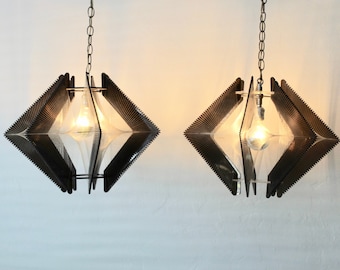 Paul Secon for Sampex Style Lucite and Nylon Pendent Lamps-a pair