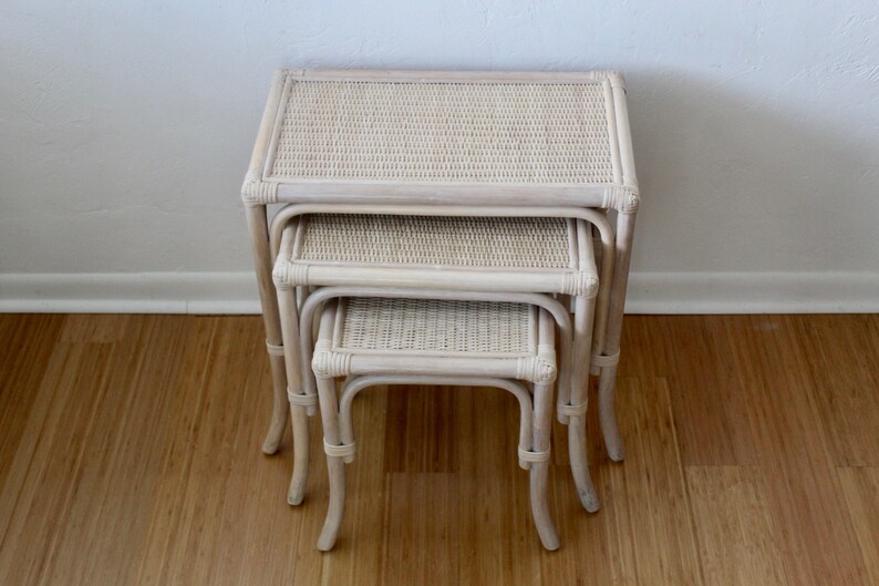 Coastal Bamboo Rattan Rectangular Nesting Tables-set of 3 - Etsy