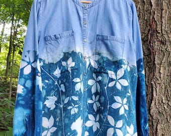 Leanna Cyanotype Printed Blouse ~ XL