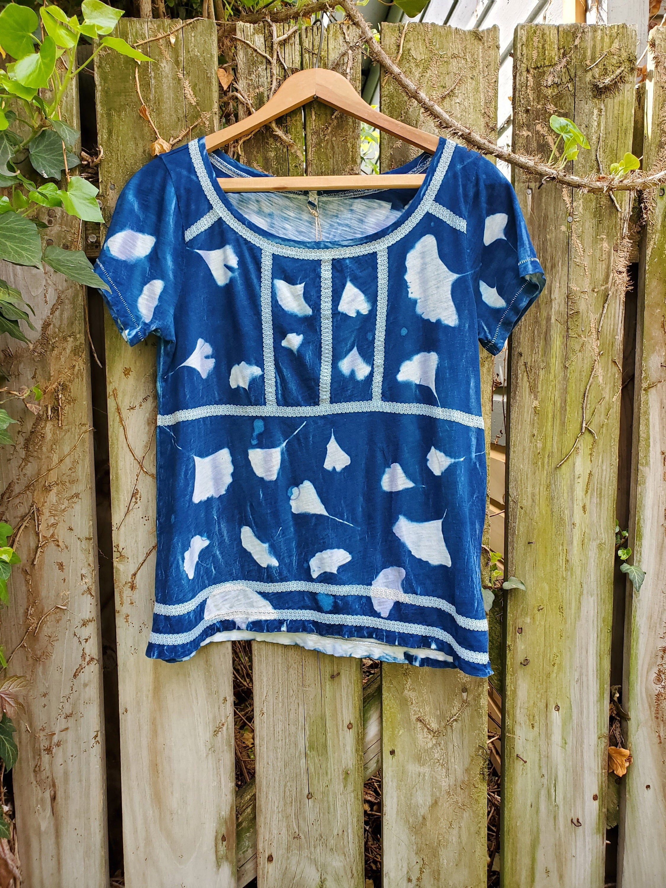 トップス ganko cyan Ginkgo Leaf Cyanotype Top XS - Etsy