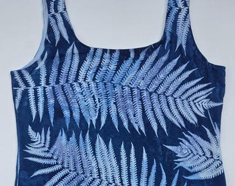 Fern Print Cyanotype Tank ~ L