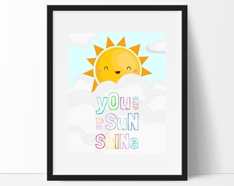 You are My Sunshine Print,  You are my Sunshine Wall Art, Nursery Decor, Sunshine Print, Nursery Print, Kids Decor, Instant Download