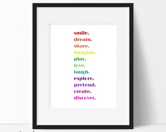 Playroom Print, Rainbow Art Print, Playroom Art, Playroom Wall Art, Playroom Rules, Kids Wall Art, Typography Print, Instant Download