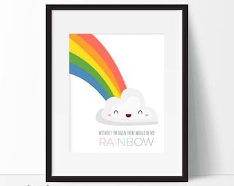 Rainbow Print, Rainbow Printable, Rainbow Art, Cloud Print, Kawaii Cloud, Cloud Printable, Nursery Decor, Kids Wall Art, Instant Download