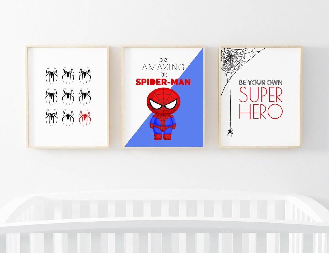 Spiderman Print Set Spiderman Wall Art Spiderman Art Boys Etsy