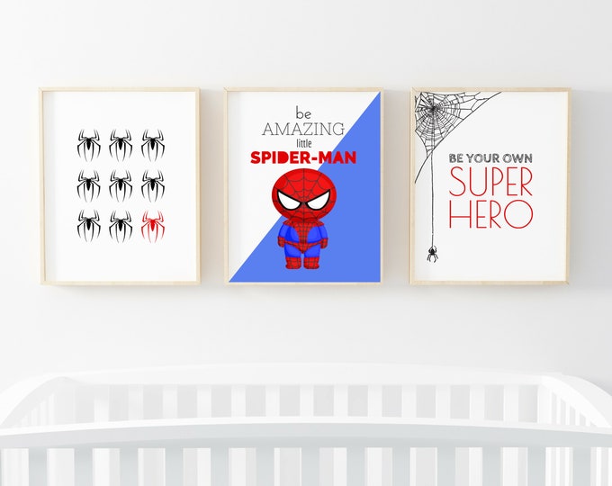 Spiderman Print Set, Spiderman Wall Art, Spiderman Art, Boys Room Decor