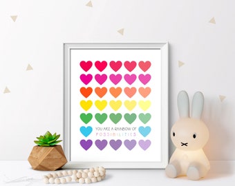 Rainbow Hearts, Heart Print, Rainbow Art Print, Rainbow Printable, Rainbow Wall Art, Rainbow Poster, Nursery Decor, Instant Download