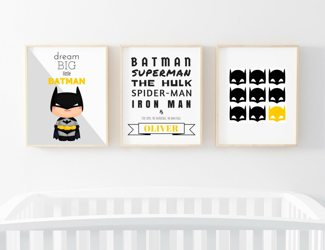 Batman Print Set Batman Wall Art Superhero Wall Art Boys Etsy