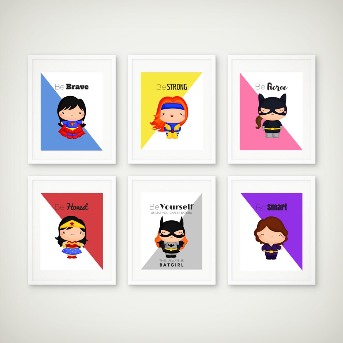 Superhero Print Set, Superhero Wall Art, Girls Room, Superhero Art, Supergirl Print, Batgirl, Wonder Woman, Superhero Poster, 8 by 10