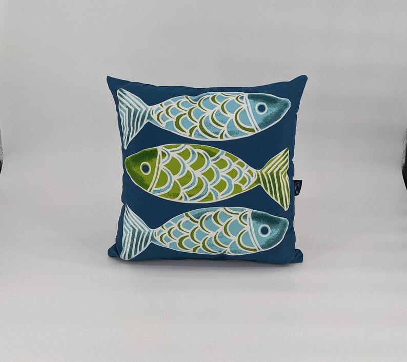 Fish Print 16x16 Indooroutdoor pillow cover with zipper