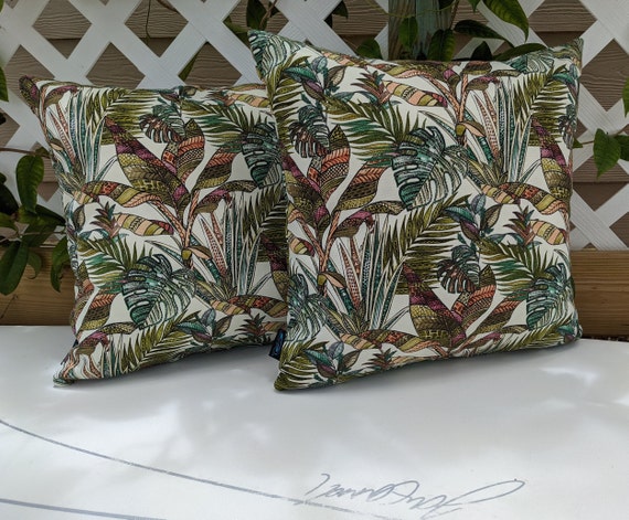 2 Tropical Leaf Print 18x18 Indoor Outdoor Pillow Cover With Etsy