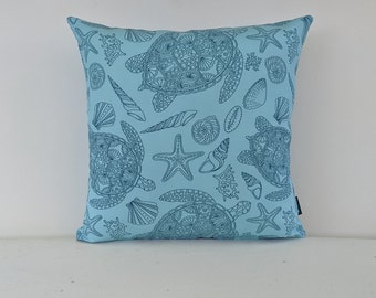 Turtles and Seashells Print 18x18 Indoor/outdoor pillow cover with zipper
