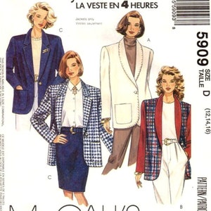 McCall&#39;s Pattern 5909 4 Hour Jacket Miss Size 12, 14, 16