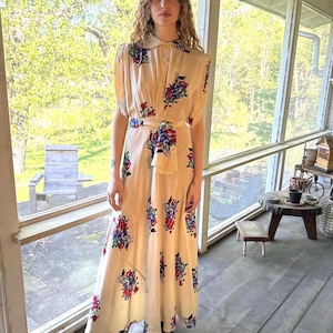 1930s silk bias cut floral gown dress 30s 40s art deco