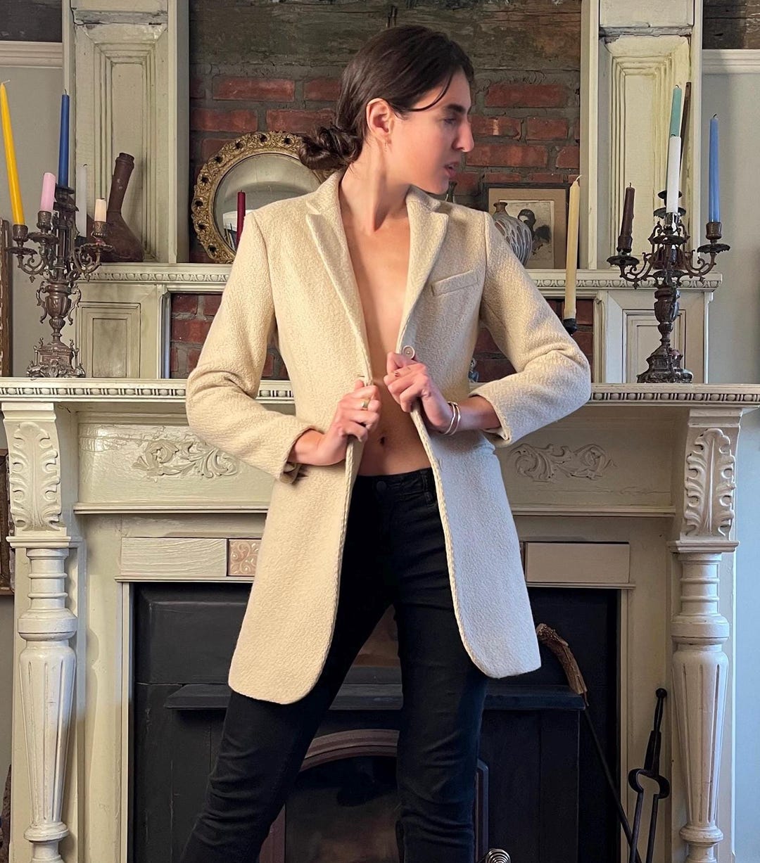 Abrigo de lana blanco crema de invierno de Narcisco Rodríguez