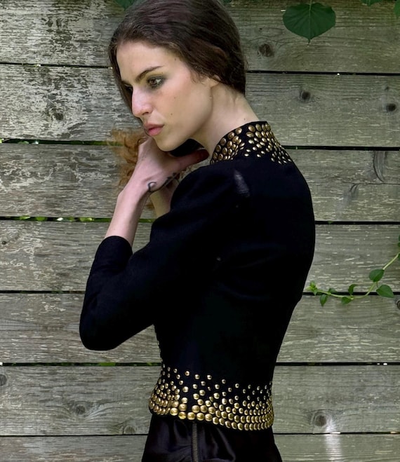 1940s heavy gold studded vintage puff sleeve zip … - image 10