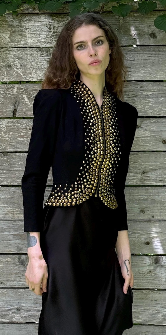 1940s heavy gold studded vintage puff sleeve zip … - image 8