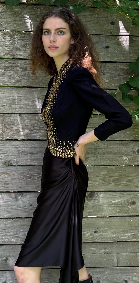 1940s heavy gold studded vintage puff sleeve zip … - image 9