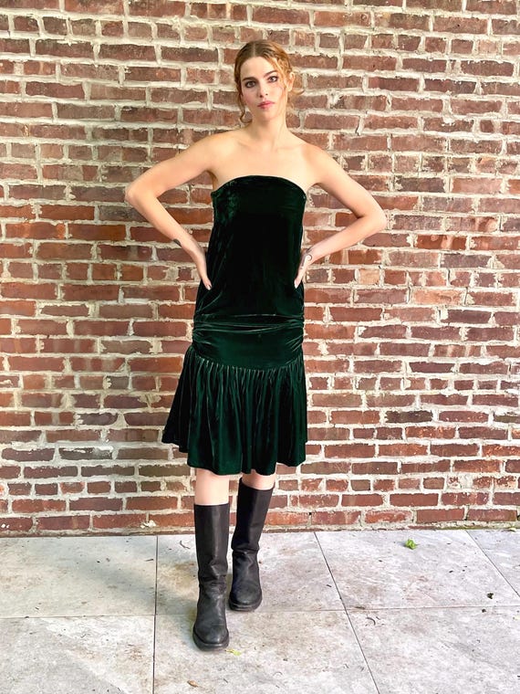 Buy Norma Kamali Green Velvet Strapless Ruched Drop Waist Dress ICONIC Online in India - Etsy Buy Norma Kamali Green Velvet Strapless Ruched Drop Waist Dress ICONIC Online in India - Etsy