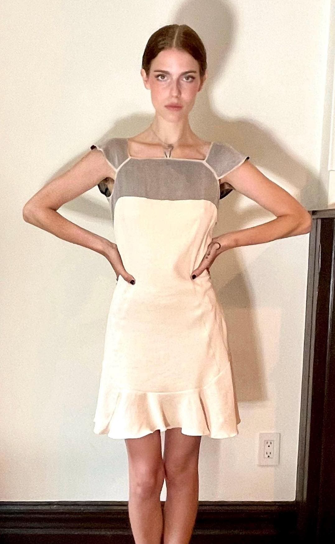 Antonio Berardi Italian Linen Body Con Ruffled Mini Dress Y2K