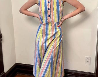 1940er Jahre Sommer Sommerkleid gestreiftes Baumwollkleid fit und flare