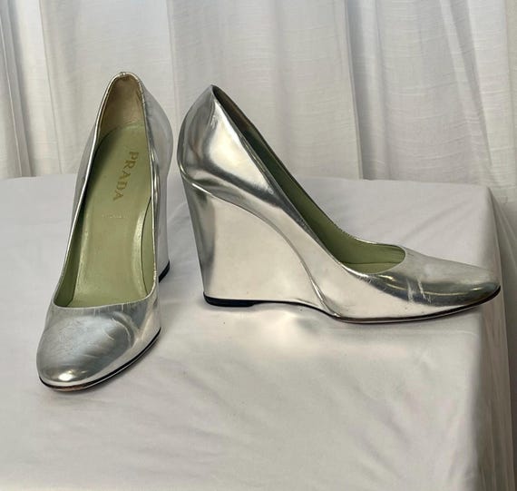 Prada Vintage Spring 2003 Iconic Silver Patent Leather High