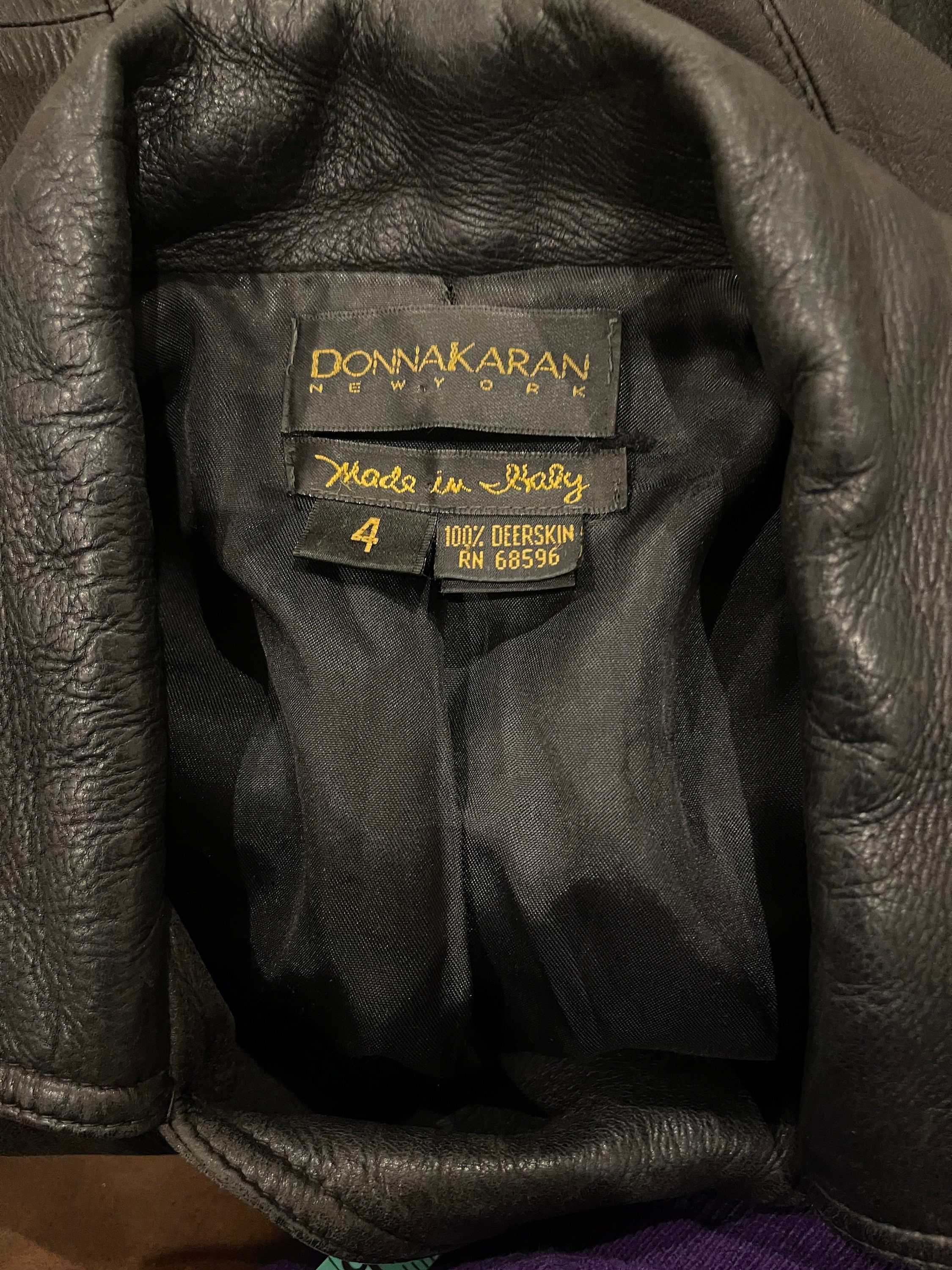 Donna Karan Collection Leather Jacket Motorcycle Zips Long Donna Karan Collection Leather Jacket Motorcycle Zips Long