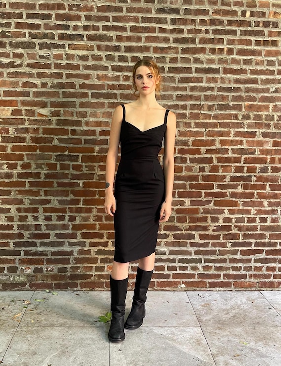 little black dress liner Y2K Little Black Dress: Silk Lined Wool Blend Sheath