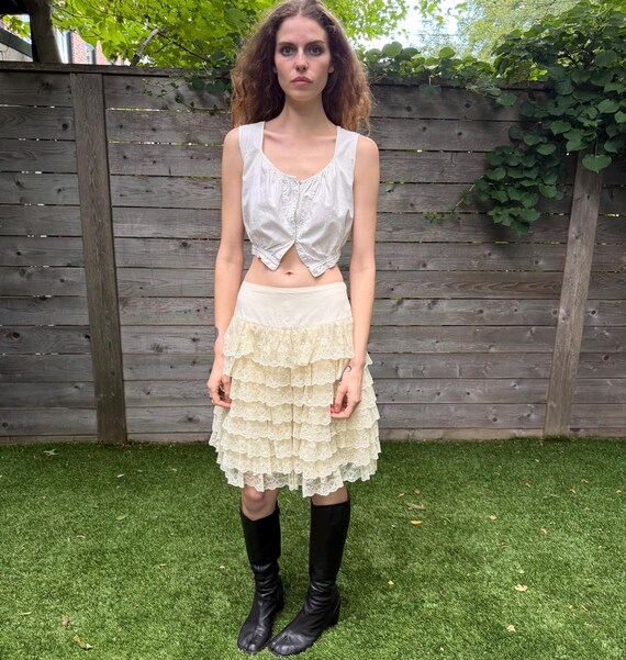 BYBLOS full poofy lace midi skirt 1980s does 1950s